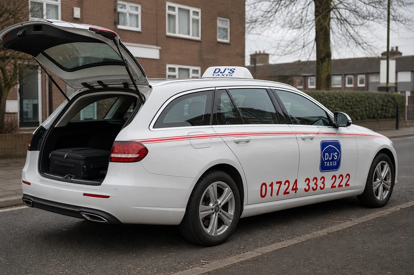 Silver Skoda Octavia estate DJ's Taxis car with extra luggage space