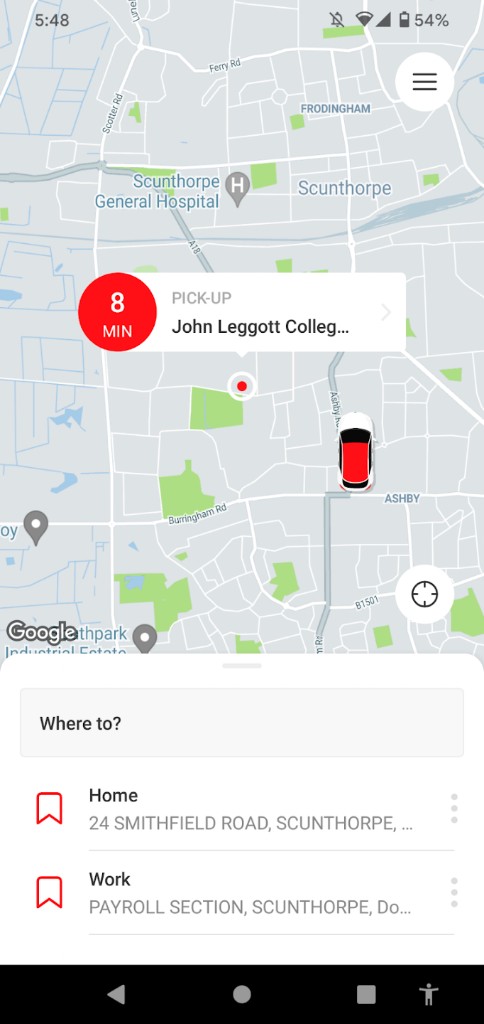 DJ Taxis app map screen showing live driver tracking